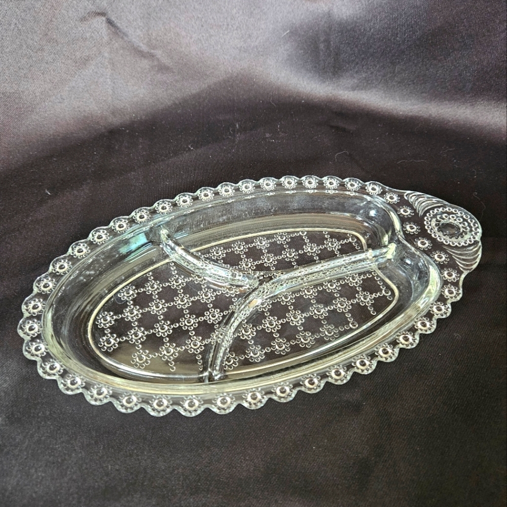 Vintage Hazel Atlas Clear Depression Glass Oval 3 Section Divided Relish Dish